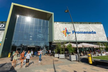 Novi Sad, Serbia - September 10, 2023: Building exterior of the Promenada shopping mall in Novi Sad, Serbia clipart