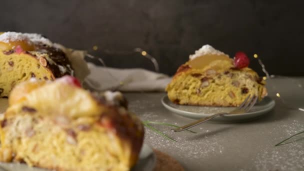 Bolo Rei Kralın Pastası Noel Için Karnaval Için Mutfak Tezgahında — Stok video
