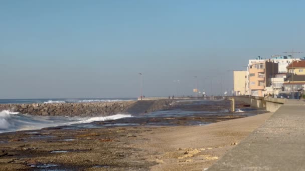 Ovar Portugal Circa February 2023 Sea Rises Seafront Furadouro Ovar — Stock Video