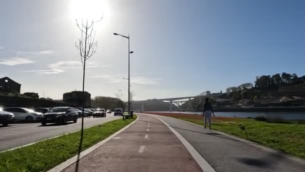 Gaia Portugal Circa March 2023 Пункт Огляду Їзді Велосипеді Вздовж — стокове відео