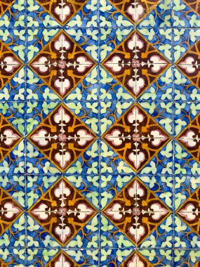 Eski geleneksel Portekiz azulejos, boyalı seramik döşeme.