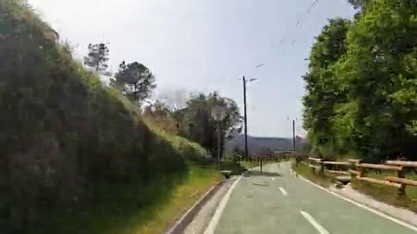 Vouzela Portugal Circa April 2023 在葡萄牙Vouzela的生态小径骑自行车的镜头 介绍自行车道和自然景观的全景 — 图库视频影像