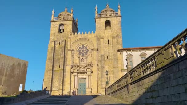Porto Portogallo Circa Aprile 2023 Veduta Della Facciata Della Cattedrale — Video Stock
