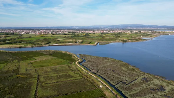 Widok Lotu Ptaka Cais Ribeira Pardelhas Pobliżu Laguny Aveiro Murtosa — Zdjęcie stockowe