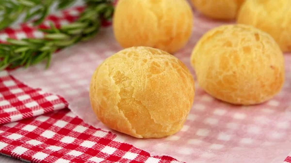 Brazilian Cheese Buns Red Towel Wooden Table — Stock Photo, Image
