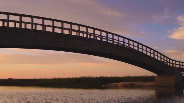 Drewniany Most Nad Wodą Jesienny Zachód Światło Esmoriz Ovar Portugalia — Zdjęcie stockowe