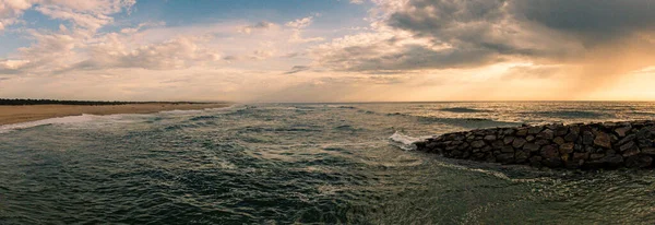 Panoramiczny Widok Południe Plaży Furadouro Ovar Burzliwy Dzień Zachodzie Słońca — Zdjęcie stockowe