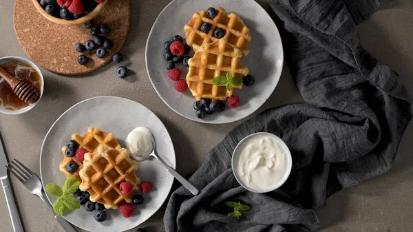 Sweet Homemade Berry Belgian Waffle Whipped Cream — Stock Photo, Image