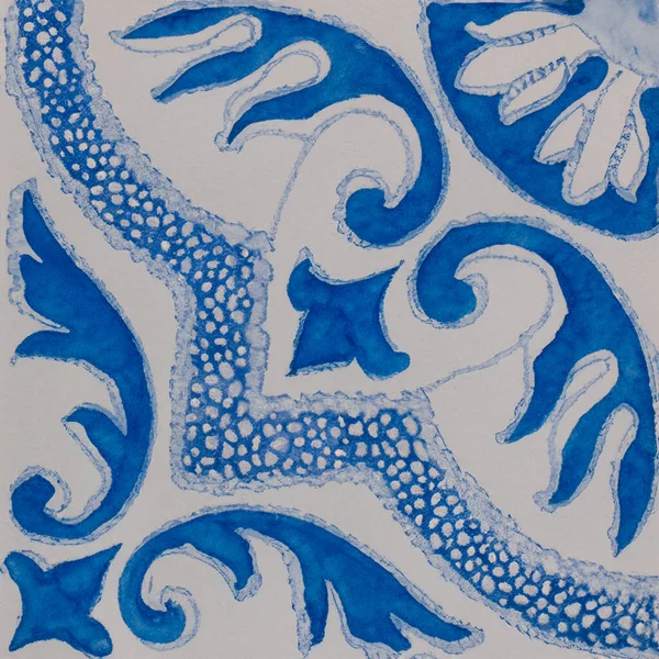 Portekiz Seramik Seramik Seramik Desenlerinin Suluboya Çizimi Tek Kare Kiremit — Stok fotoğraf