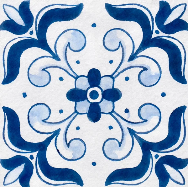 Aquarell Illustration Portugiesischer Keramikfliesen Muster Eineckige Kachel — Stockfoto