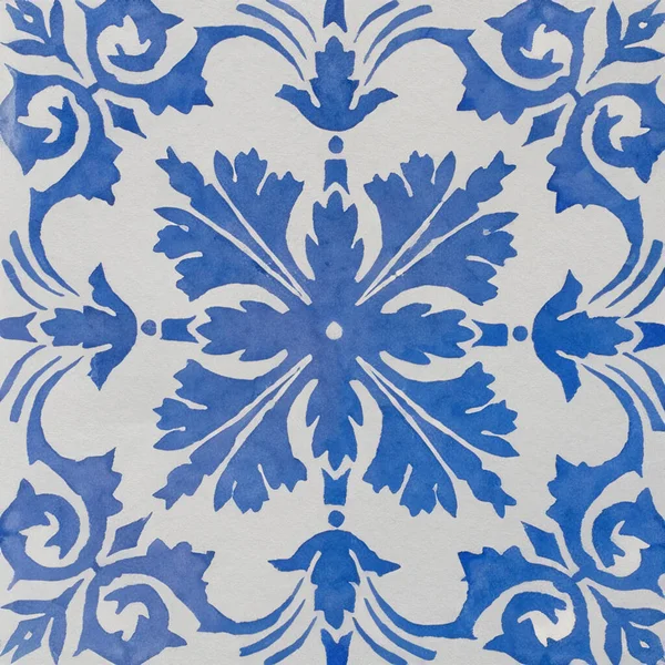 Ilustración Acuarela Patrón Azulejos Cerámica Portuguesa Azulejo Cuadrado Único — Foto de Stock