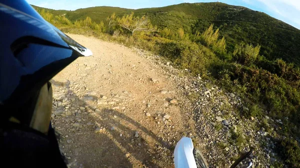Enduro Riding Pov Mountain Trails Sunny Day — Stock Photo, Image
