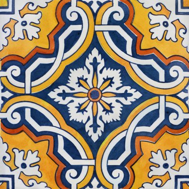 Portekiz seramik seramik seramik desenlerinin suluboya çizimi. Tek kare kiremit.