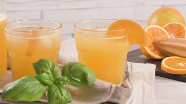 Fresh Organic Orange Juice Homemade Citrus Orange Juice Glasses Table — Stock Photo, Image