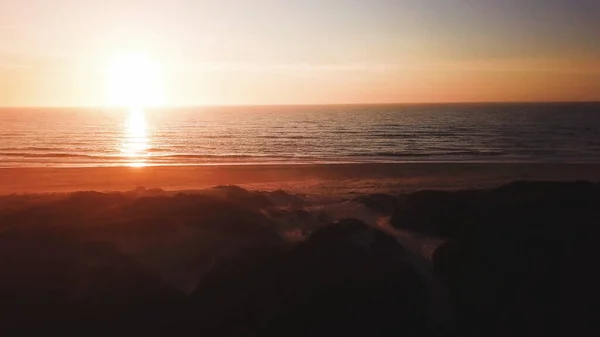 Εναέρια Άποψη Από Την Παραλία Και Τους Αμμόλοφους Στο Ηλιοβασίλεμα — Φωτογραφία Αρχείου