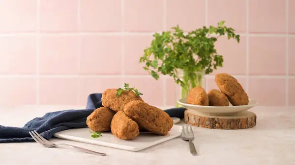 Cod Dumplings Bolinhos Bacalhau Parsley Leaves White Ceramic Dishes Kitchen — kuvapankkivalokuva