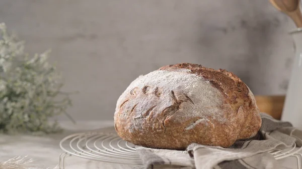 stock image Homemade crispy herbs bread, on a kitchen counter.