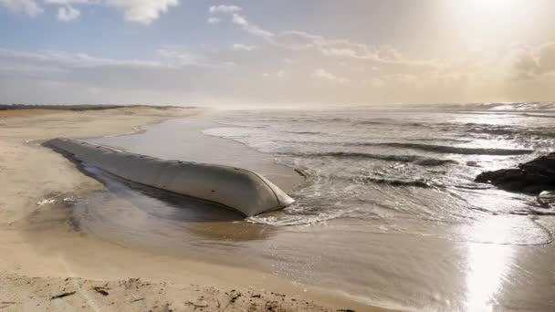 Ovar Portugal Novembro 2023 Mar Sobe Beira Mar Furadouro Ovar — Vídeo de Stock