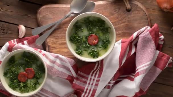 Caldo Verde Supă Populară Bucătăria Portugheză Ingredientele Tradiționale Pentru Caldo — Videoclip de stoc