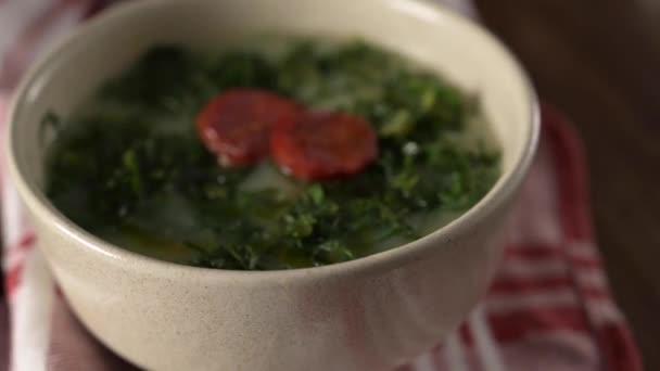 Caldo Verde Popularna Zupa Kuchni Portugalskiej Tradycyjnymi Składnikami Caldo Verde — Wideo stockowe