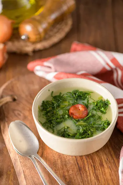 Caldo Verde Suppe Portugisisk Kjøkken Tradisjonelle Ingredienser Kaldoverde Poteter Grønnkål – stockfoto
