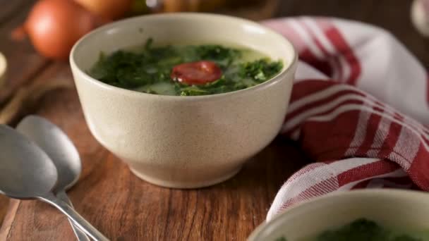 Caldo Verde Sopa Popular Cozinha Portuguesa Ingredientes Tradicionais Para Caldo — Vídeo de Stock