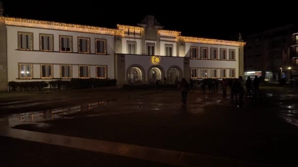 Espinho Portugalsko Prosince 2023 Poutnický Pohled Městské Ulice Zdobené Vánočními — Stock video