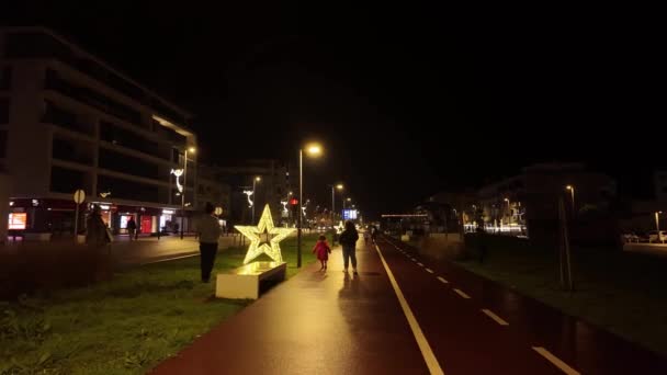 Espinho Portugália December 2023 Gyalogos Szemszögéből Város Utcáin Díszített Karácsonyi — Stock videók