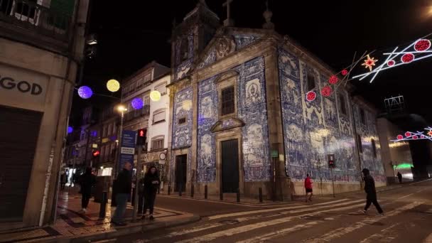 Porto Portugal December 2023 Christmas Decorations City Streets Municipality Supported — Stock Video
