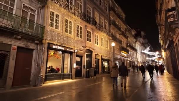 Porto Portugal Diciembre 2023 Decoraciones Navideñas Las Calles Ciudad Municipio — Vídeos de Stock