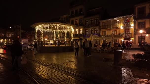 Porto Portugal Dezembro 2023 Decorações Natal Nas Ruas Cidade Vida — Vídeo de Stock