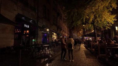 PORTO, PORTUGAL - 8 ARALIK 2023: şehir sokaklarında Noel süslemeleri. Rua da Galeria de Paris 'te gece hayatı.