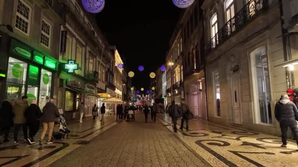 Porto Portugalsko Prosince 2023 Vánoční Ozdoby Ulicích Města Obec Podpořila — Stock video