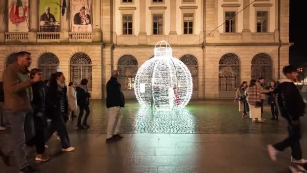 Porto Portugalia Grudnia 2023 Świąteczne Dekoracje Ulicach Miasta Nocne Życie — Wideo stockowe