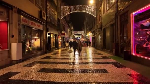 Porto Portugal Diciembre 2023 Decoraciones Navideñas Las Calles Ciudad Vida — Vídeos de Stock