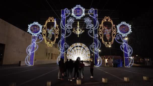 Matosinhos Portugal Dezembro 2023 Decorações Natal Nas Ruas Cidade Mercado — Vídeo de Stock