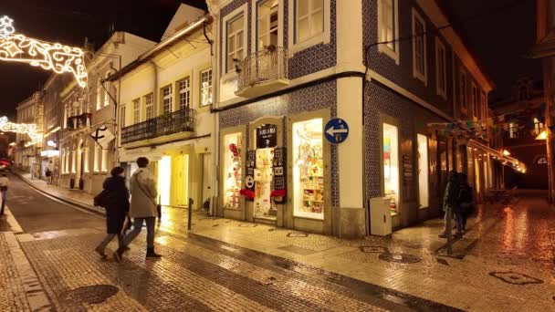 Aveiro Portugal December 2023 Kerstversiering Straat — Stockvideo