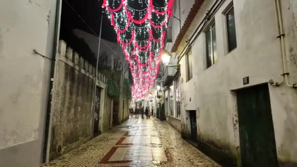 ポルトガル アグダル 2023年 街路のクリスマスデコレーション チェスマーケット — ストック動画