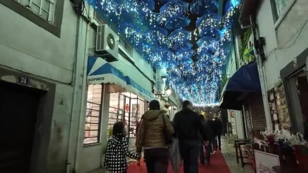 Agueda Portugal Dezembro 2023 Decorações Natal Nas Ruas Cidade Mercado — Vídeo de Stock