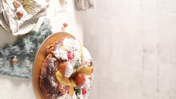 Bolo Rei Eller King Cake Tillverkad För Jul Carnavale Eller — Stockvideo