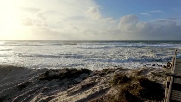 Ovar Portugal Februari 2024 Storm Karlota Förvärrar Det Ömtåliga Sandskyddet — Stockvideo