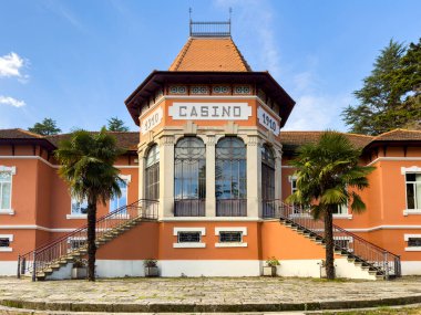 Bornes de Aguiar, Portugal - november 21 2023: Casino on Parque Termal de Pedras Salgadas is known by its springs of Natural Mineral Water from which comes the Agua das Pedras. clipart
