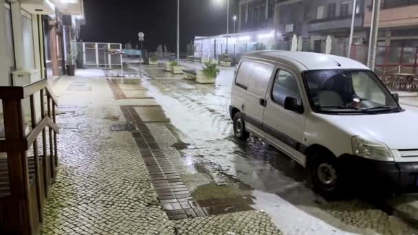 Ovar Portugal Mars 2024 Havsvatten Avancerar Över Den Urbana Fronten — Stockvideo