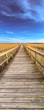 Wooden structure on the footbridges of Barrinha de Esmoriz with water from the Paramos lagoon, Portugal. clipart