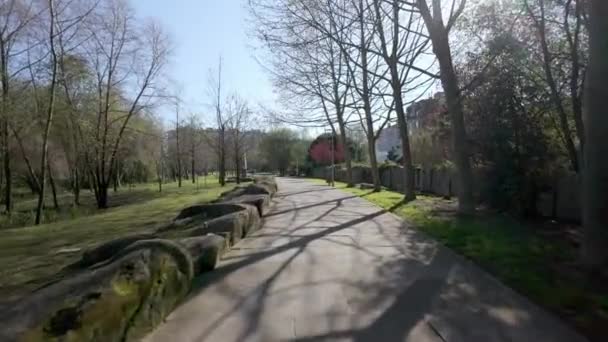 Uitzicht Ovar City Park Doorkruist Door Rivier Caster — Stockvideo