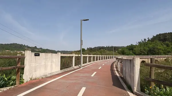 Punto Vista Plano Montar Bicicleta Vouzela Portugal Cuenta Con Una Imagen De Stock
