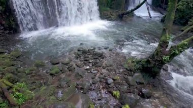 Cascata do Outeiro yakınlarındaki kayaların üzerinde güçlü bir şelale çağlıyor. Sahne, Oliveira de Azemis 'teki bu doğal harikanın dinamik enerjisini yakalar..
