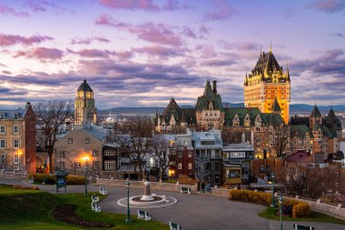 Quebec City Canada sunset view with historic Chteau Frontenac and old architecture in view