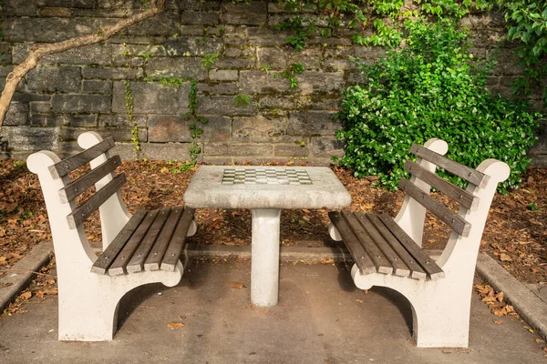 Outdoor Chess Checkerboard Game Benches Park — Stock Photo, Image