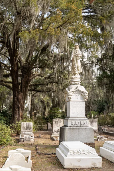 Savannah Georgia Února 2023 Pohled Historický Hřbitov Bonaventury Hroby Malebnou — Stock fotografie